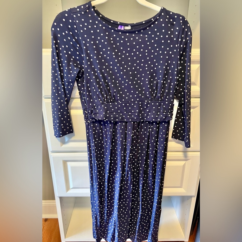 Seraphine Maternity Navy Polka Dot dress, size 2